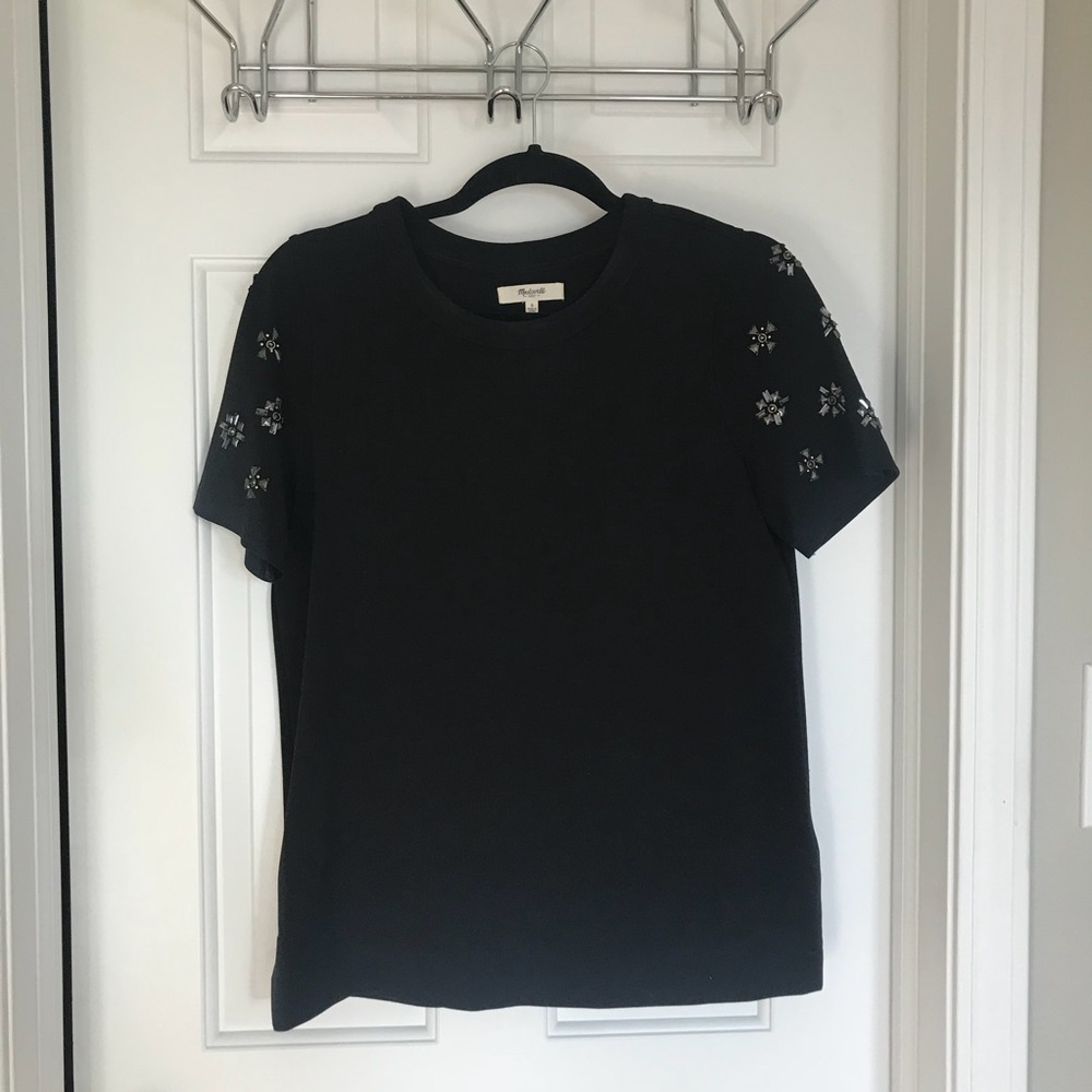 Madewell - Black Top with Embellished Sleeves (S)